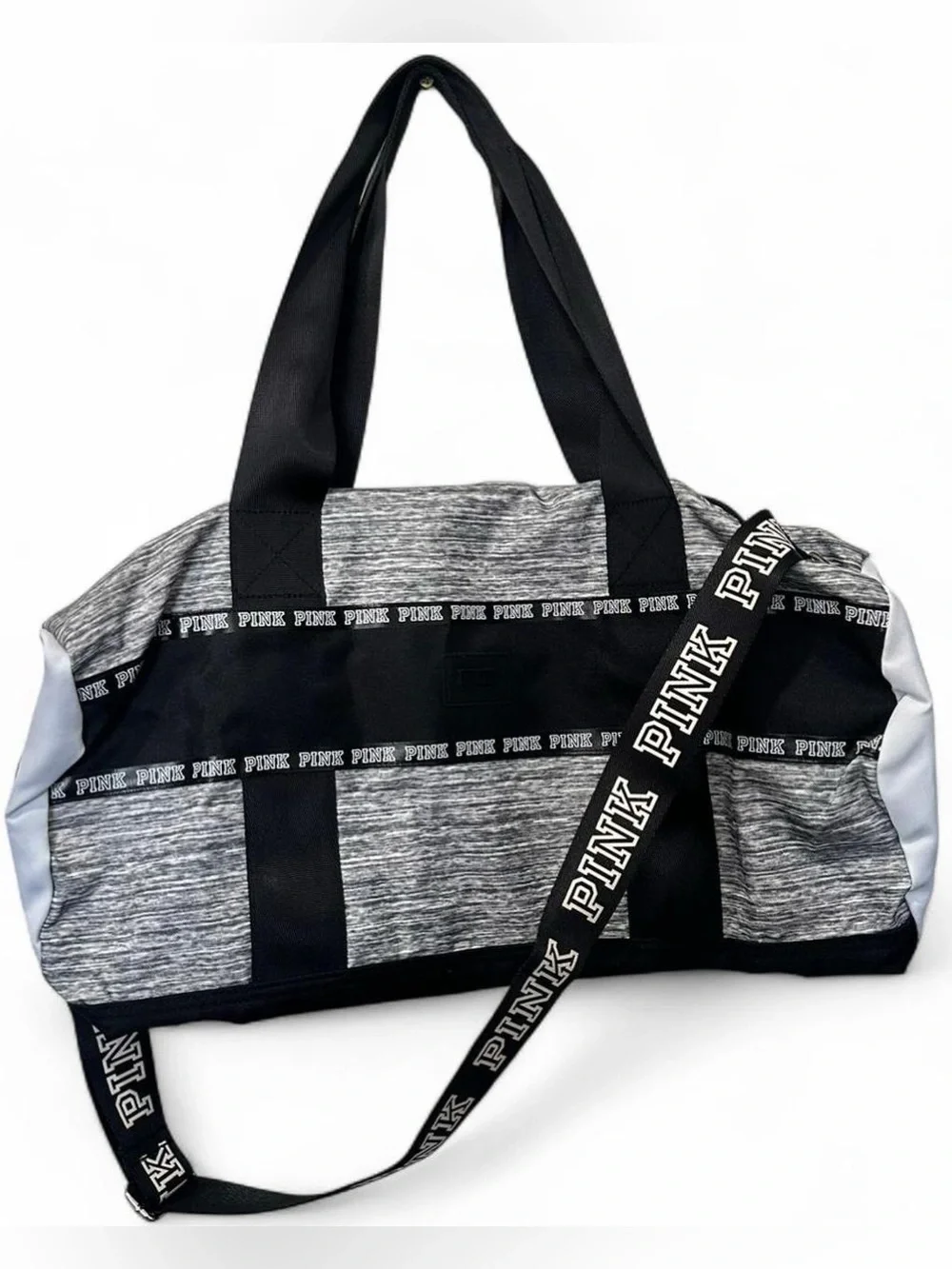 PINK Victoria's Secret Gray & Black Duffel Bag with Branded Strap